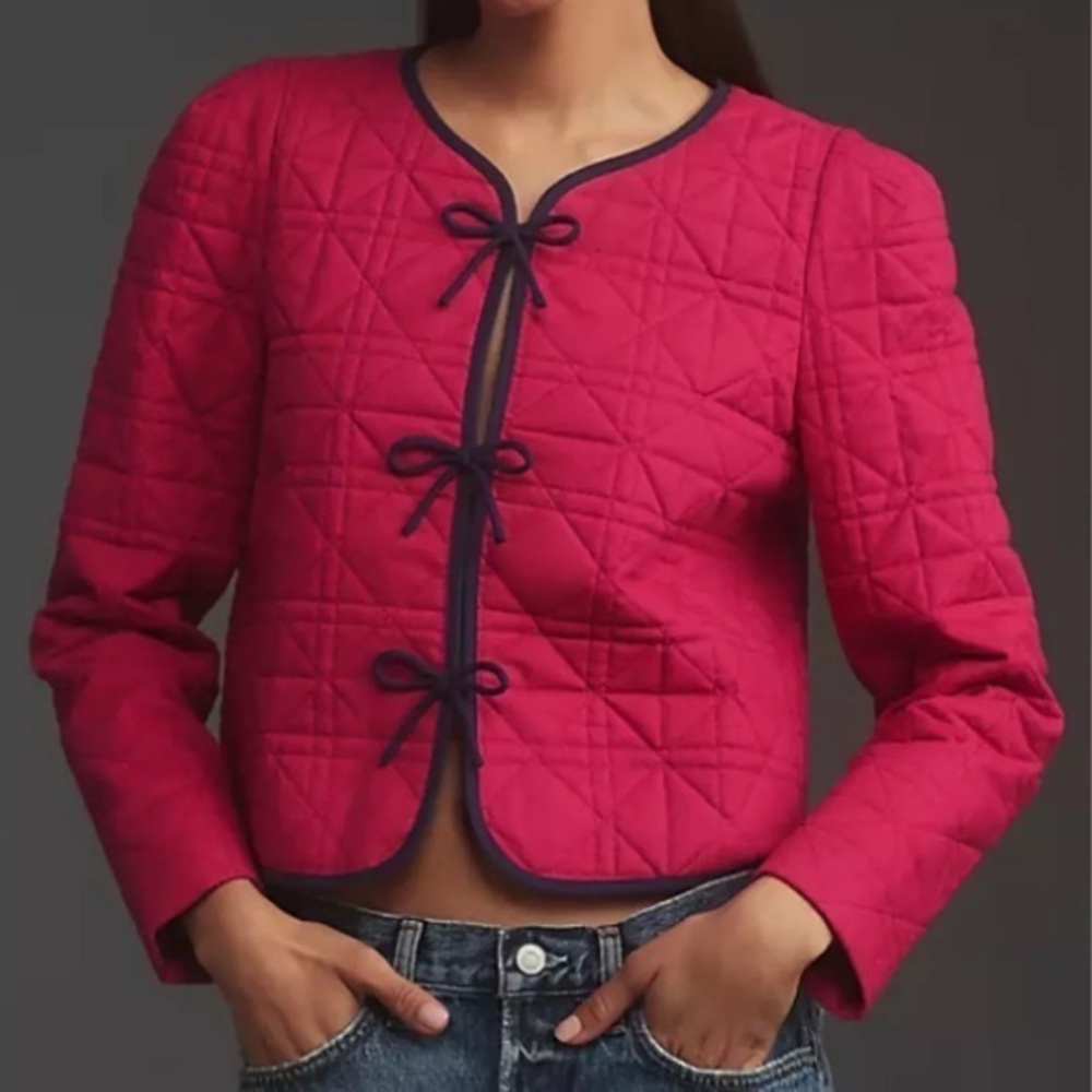 Anthropologie DOLAN Bow-Front Linen Quilted Lady Jacket